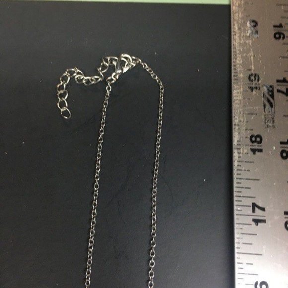 Stone Loop Pendant Necklace Mint Green Long Silver Chain Retro BoHo Soft Girl - Picture 6 of 6